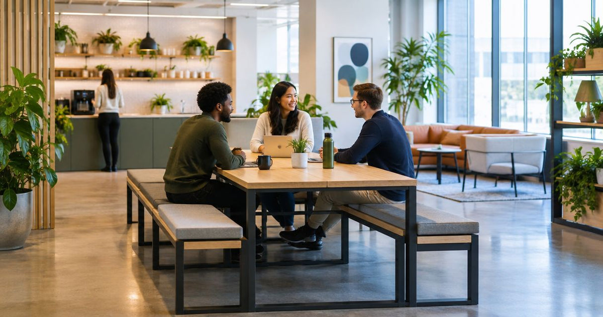 How to configure office benches into a shared break area