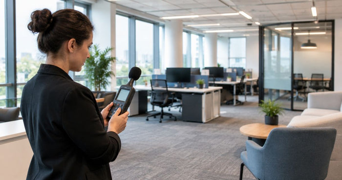 What does an office acoustic audit include?