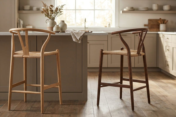 Wishbone bar stool replica UK: oak and walnut options
