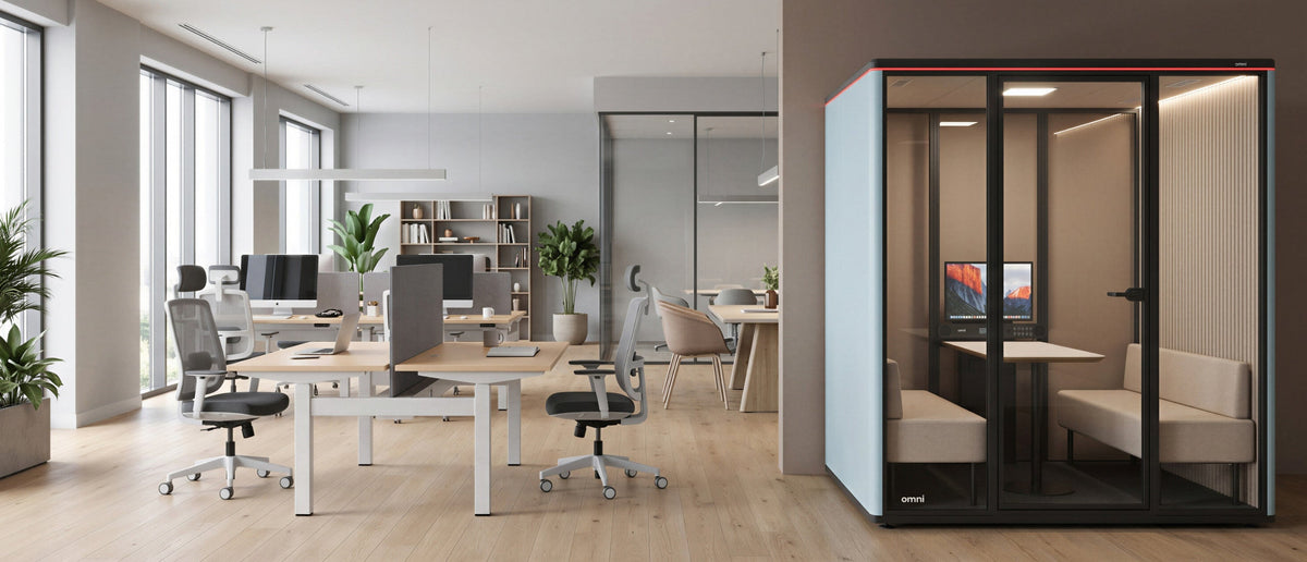 Arredi per spazi di lavoro Quell Omni presso lo showroom di Clerkenwell, a Londra