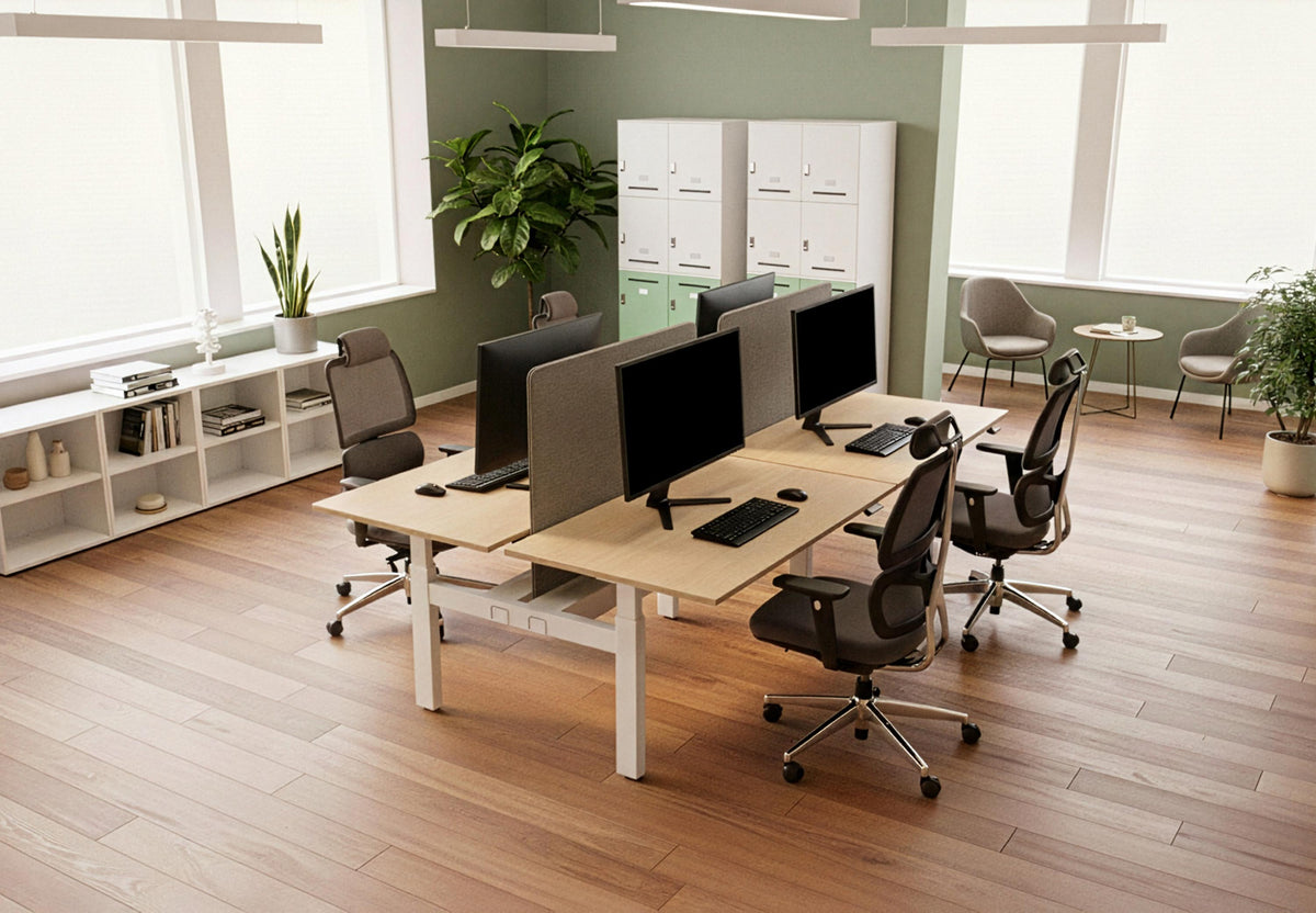 Quell Omni-Arbeitsplatzmöbel im Showroom in Clerkenwell, London