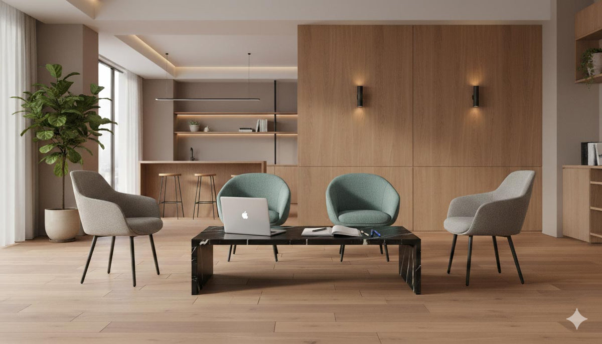 Arredi per spazi di lavoro Quell Omni presso lo showroom di Clerkenwell, a Londra