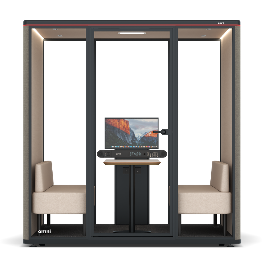 Omni Seis Sofá (+ Suporte para Monitor) / Gabriel Medley Ocean Pebble / #a18e7e