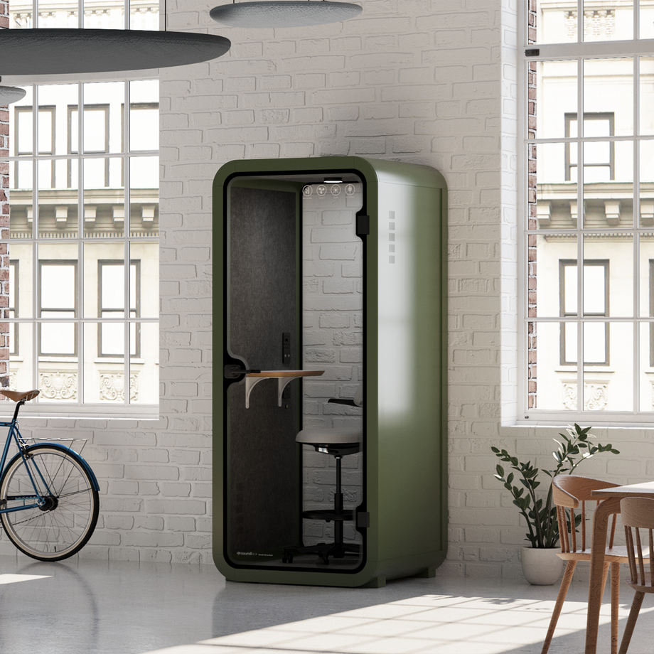 Office Pod Quell AcousticGreen / With Furniture | Upgraded Device Shelf / Dark Grey