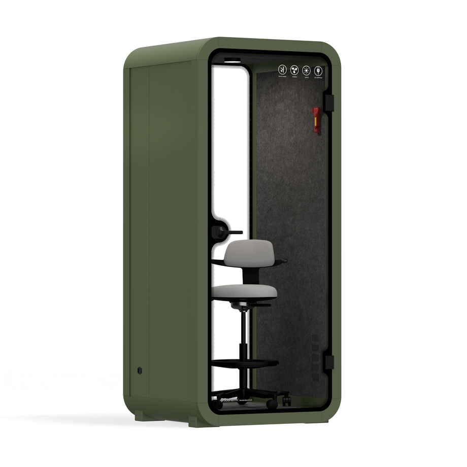 Office Pod Quell AcousticGreen / With Furniture | Upgraded Device Shelf / Dark Grey