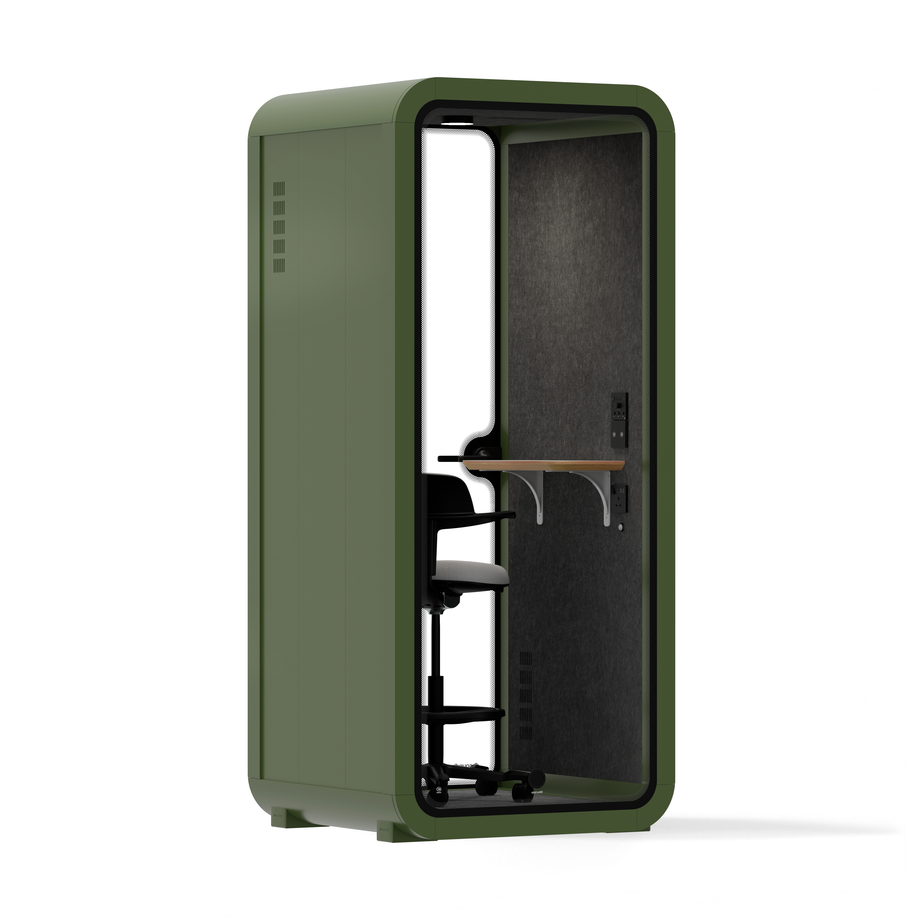 Office Pod Quell AcousticGreen / With Furniture | Upgraded Device Shelf / Dark Grey
