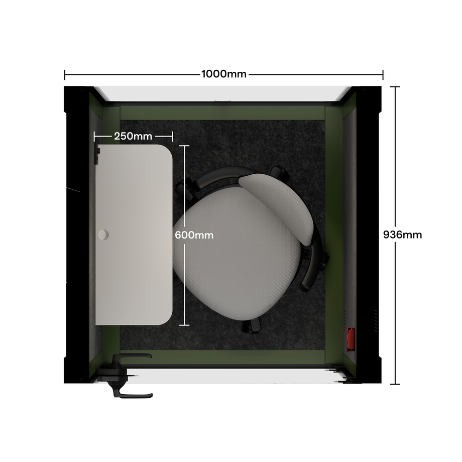 Office Pod Quell AcousticGreen / With Furniture | Upgraded Device Shelf / Dark Grey