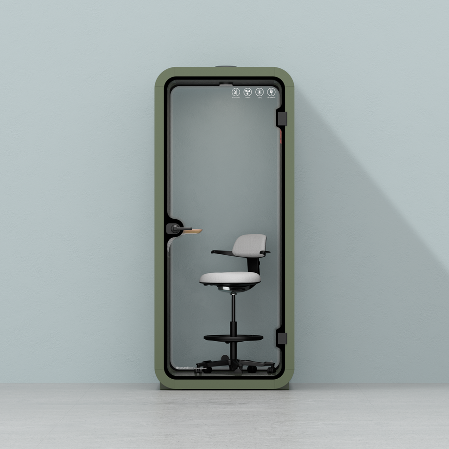 Office Pod Quell AcousticGreen / With Furniture | Upgraded Device Shelf / Dark Grey