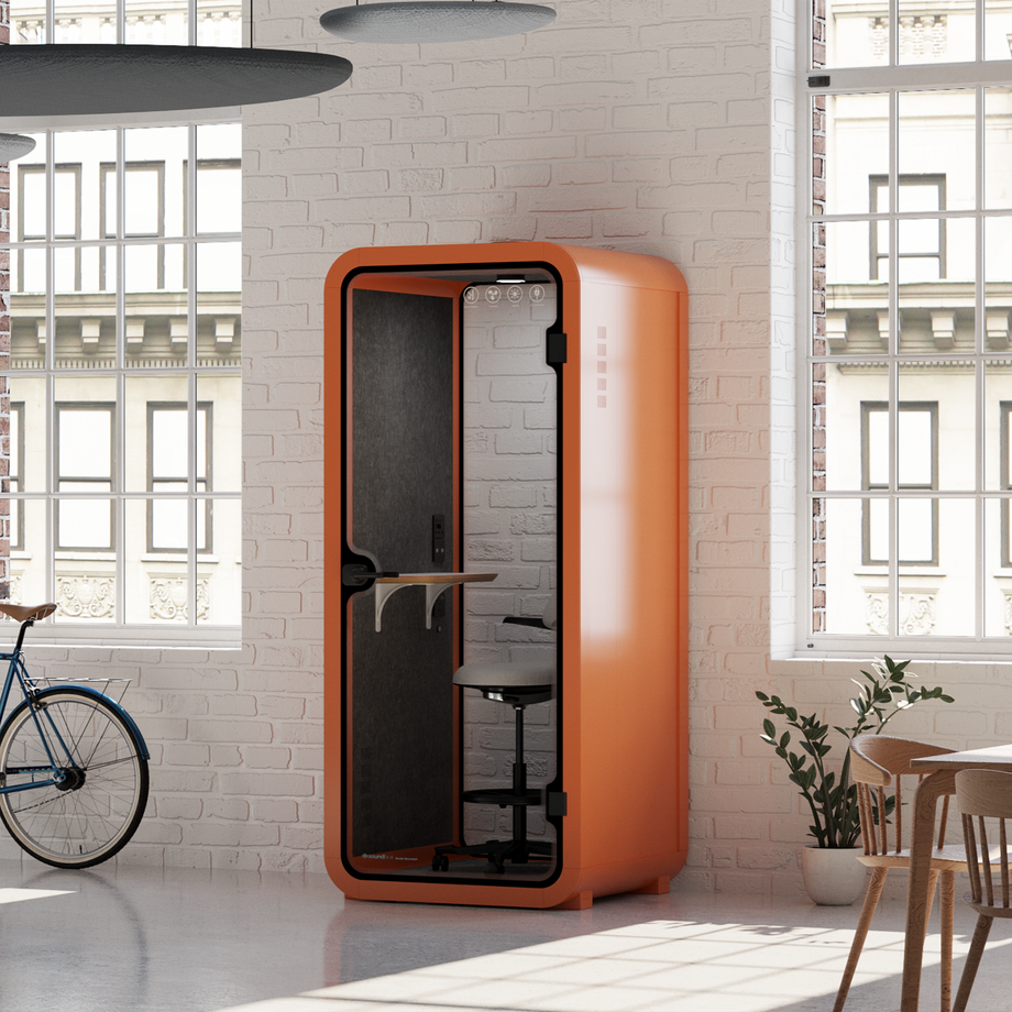 Office Pod Quell AcousticOrange / With Furniture | Upgraded Device Shelf / Dark Grey