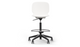 Aarhus Swivel Counter Stool by Quell Design in white positioned around a modern kitchen island with wooden countertops and pendant lighting. Featuring a smooth moulded polypropylene seat, adjustable gas-lift height, 360-degree swivel, integrated footrest ring, and sturdy five-star base, this Scandinavian-inspired stool blends ergonomic comfort with minimalist contemporary style for residential and commercial interiors.