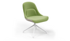 Bloom Chair by Quell Design – a modern Scandinavian-style chair in olive with a smooth contoured seat upholstered in linen-velvet and eco PU panels. Supported by a sleek black Eiffel-style steel base, this elegant and comfortable chair brings a touch of colour and minimalist sophistication to contemporary interiors, perfect for hospitality, dining, or office settings.