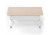 Tribute Adjustable Office Training Desk in castin oak and warm white shown in an e-commerce studio setting, featuring a mobile partitioned training table with a 25mm melamine tabletop, E0 particle board construction, PVC edge banding, aluminium alloy beam, die-cast support arms, steel and aluminium legs, and PU caster wheels. Modern adjustable training desk designed for flexible office, classroom and corporate environments.