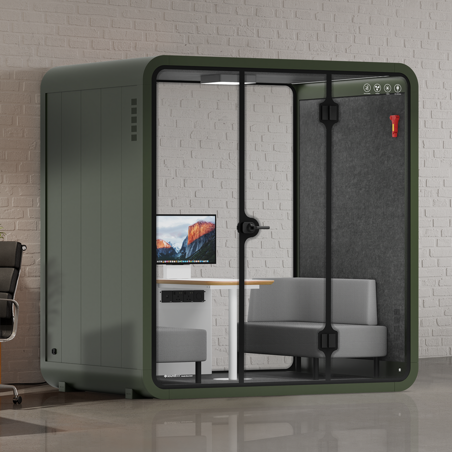 Quell - 4 Person Meeting BoothGreen / Dark Grey / Delux