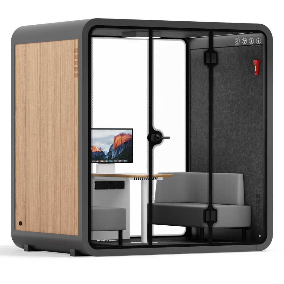 Quell - 4 Person Meeting BoothWooden / Dark Grey / Delux