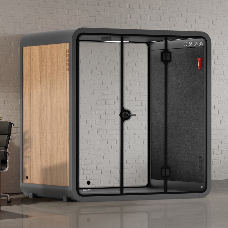 Quell - 4 Person Meeting BoothWooden / Dark Grey / No Furniture