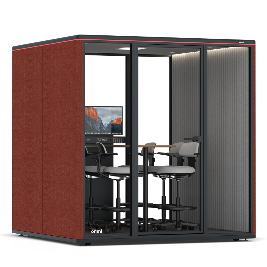Omni Seis Mesa de Reunião de Balcão (+ Suporte para Monitor) / Gabriel Medley Deep Rouge / #6d6c69
