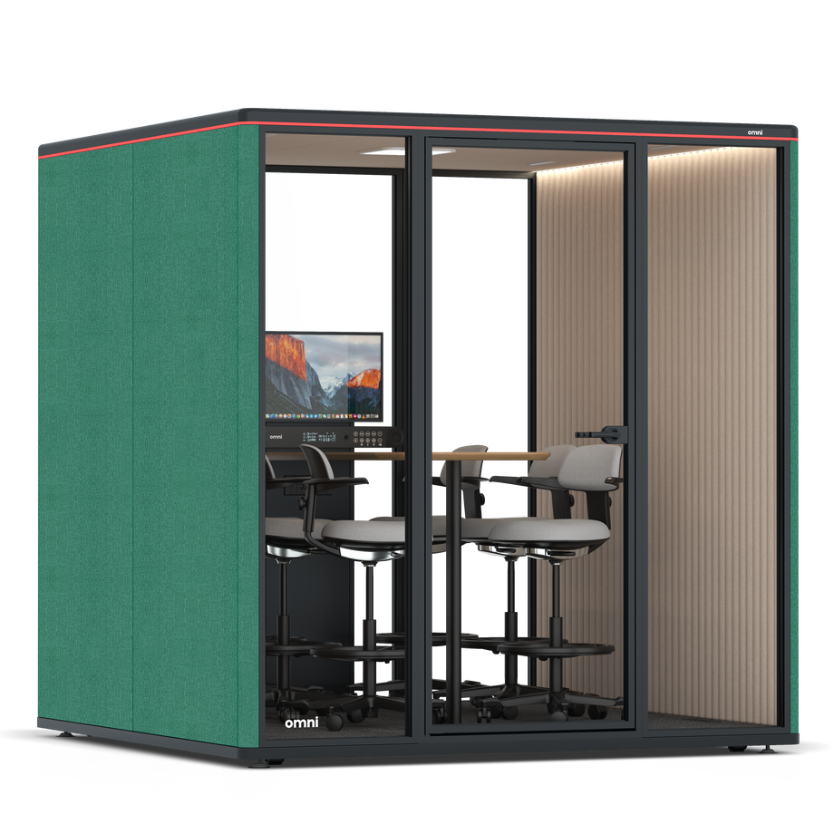 Omni Seis Mesa de Reunião de Balcão (+ Suporte para Monitor) / Gabriel Medley Forest Green / #a18e7e