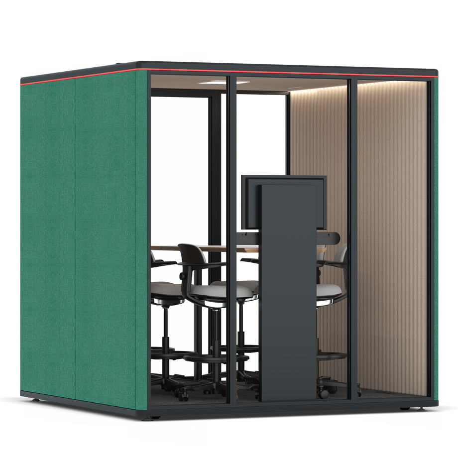 Omni Seis Mesa de Reunião de Balcão (+ Suporte para Monitor) / Gabriel Medley Forest Green / #a18e7e