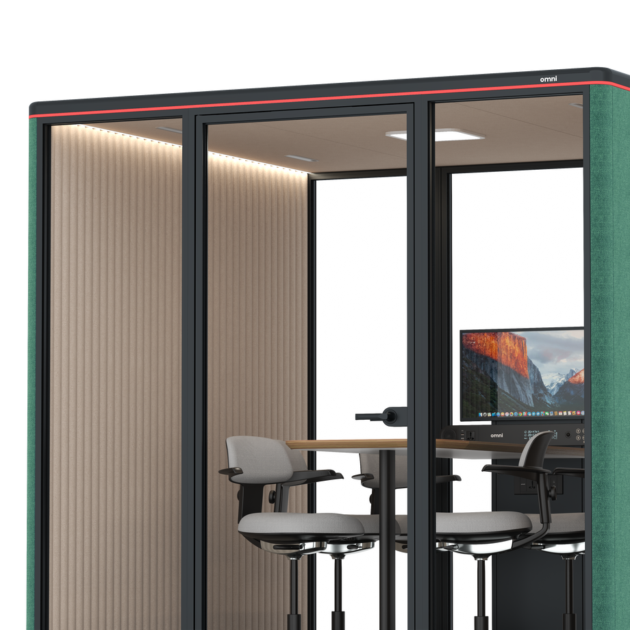 Omni Seis Mesa de Reunião de Balcão (+ Suporte para Monitor) / Gabriel Medley Forest Green / #a18e7e