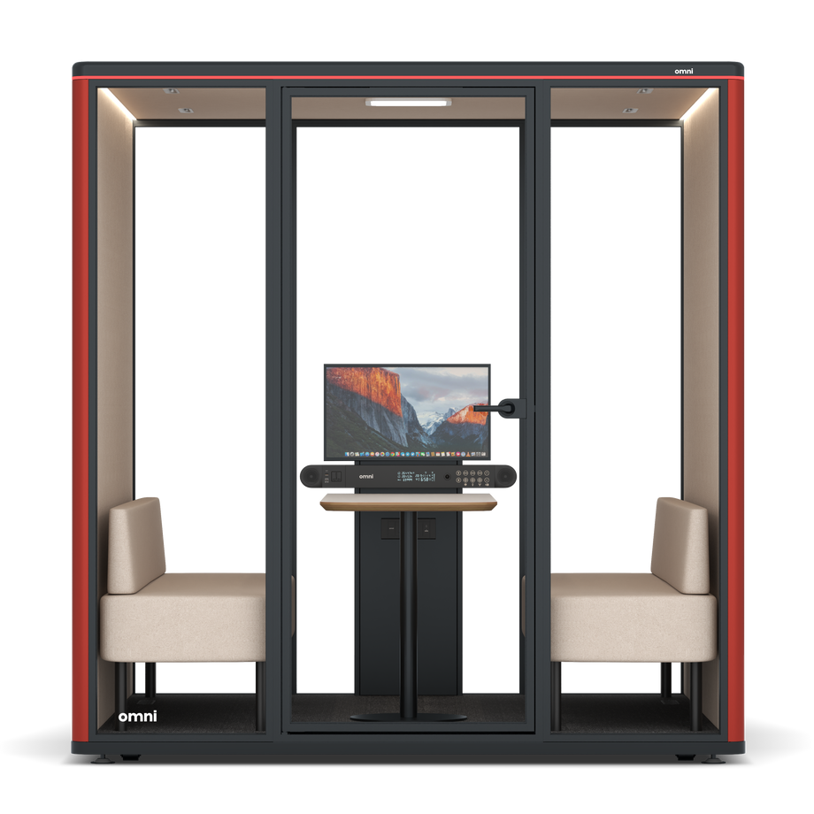 Omni Seis Sofá (+ Suporte para Monitor) / RAL Tomato Red / #a18e7e