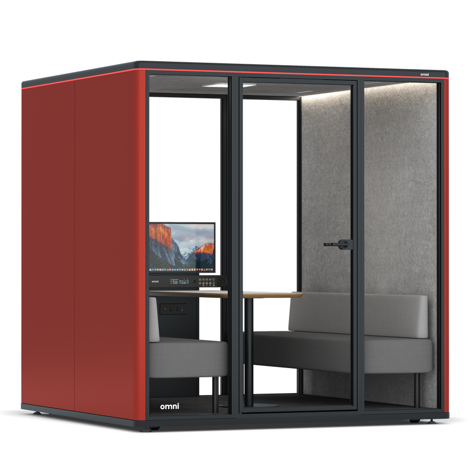 Omni Seis Sofá (+ Suporte para Monitor) / RAL Tomato Red / #a49f98