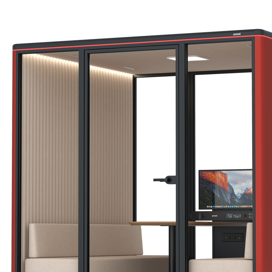 Omni Seis Sofá (+ Suporte para Monitor) / RAL Tomato Red / #a18e7e