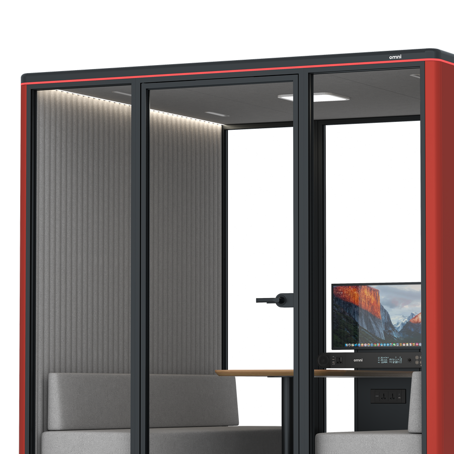 Omni Seis Sofá (+ Suporte para Monitor) / RAL Tomato Red / #6d6c69