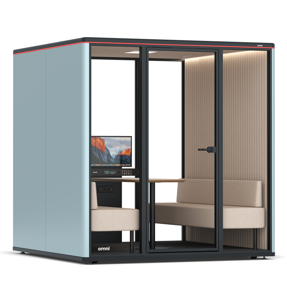 Omni Seis Sofá (+ Suporte para Monitor) / RAL Grey Blue / #a18e7e