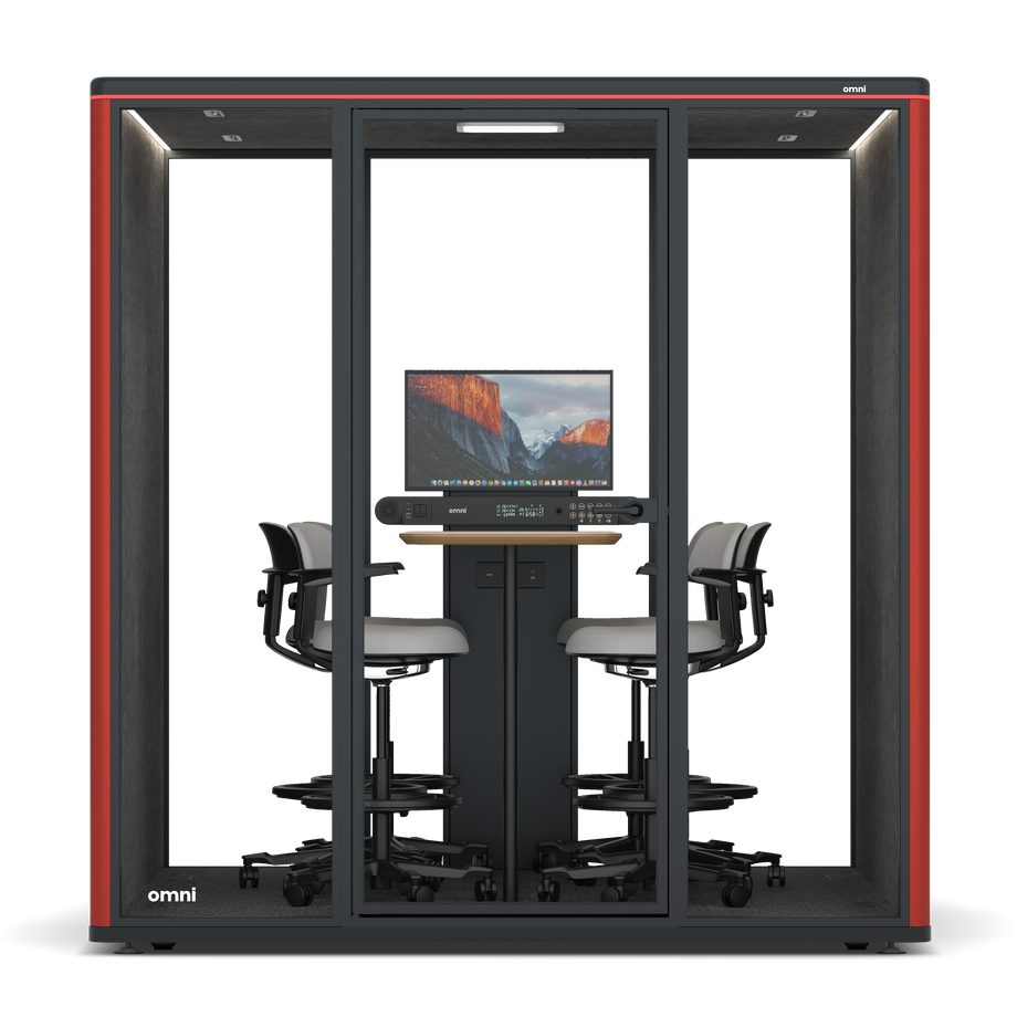 Omni Seis Mesa de Reunião de Balcão (+ Suporte para Monitor) / RAL Tomato Red / #615f5d