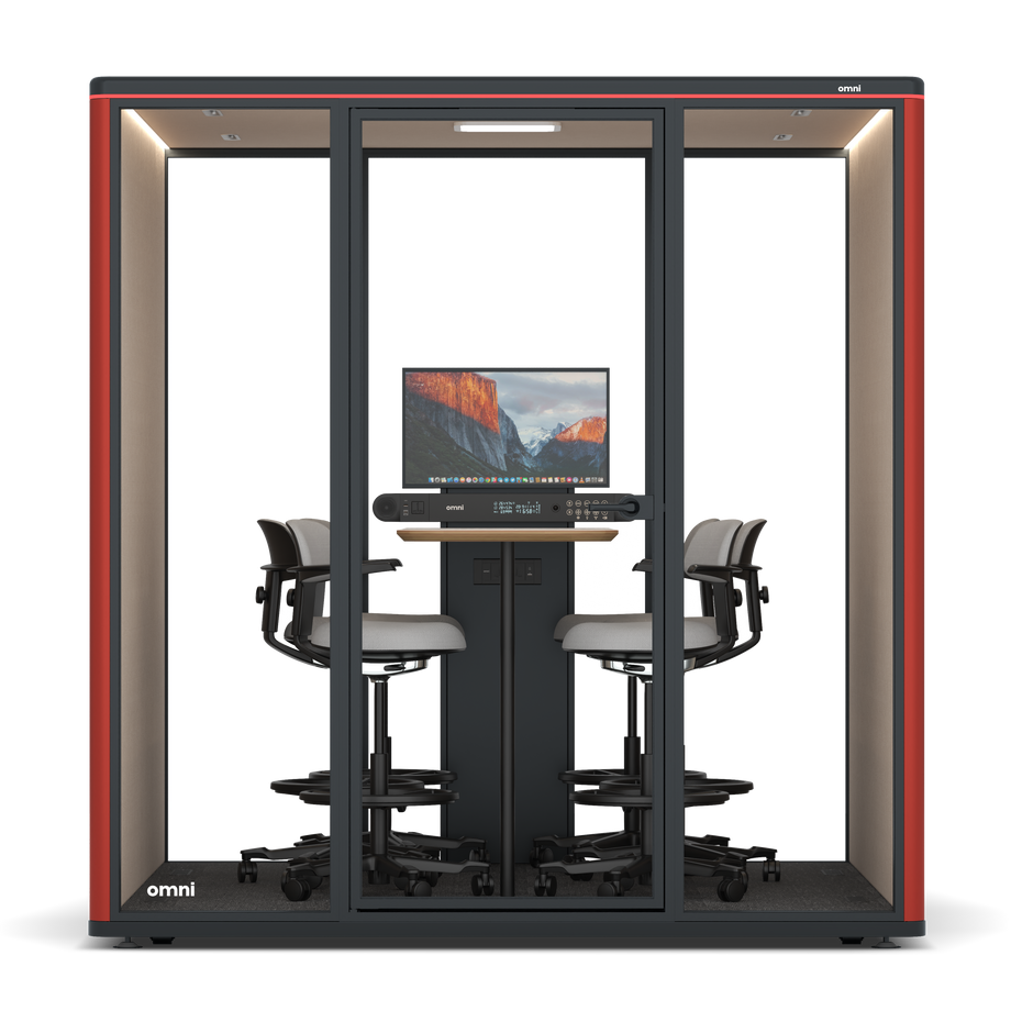 Omni Seis Mesa de Reunião de Balcão (+ Suporte para Monitor) / RAL Tomato Red / #a18e7e