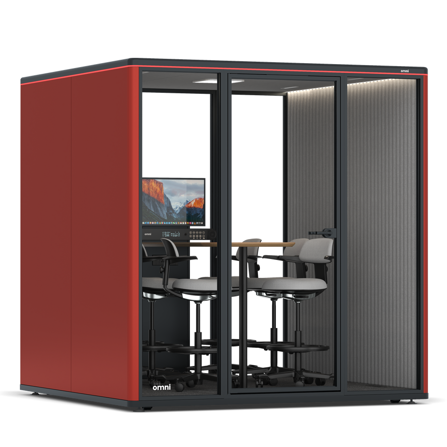 Omni Seis Mesa de Reunião de Balcão (+ Suporte para Monitor) / RAL Tomato Red / #6d6c69