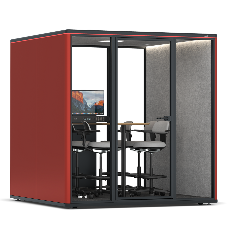 Omni Seis Mesa de Reunião de Balcão (+ Suporte para Monitor) / RAL Tomato Red / #a49f98