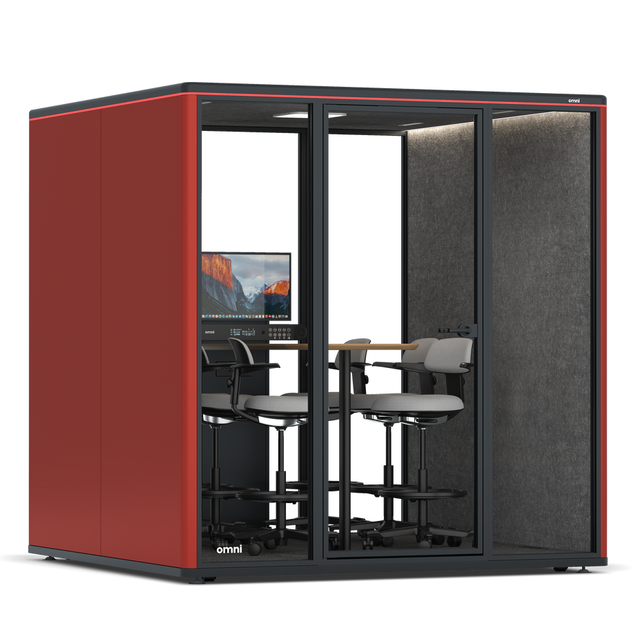 Omni Seis Mesa de Reunião de Balcão (+ Suporte para Monitor) / RAL Tomato Red / #615f5d