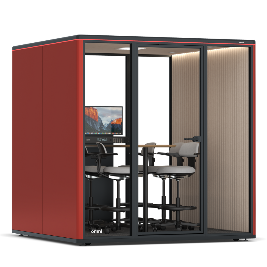 Omni Seis Mesa de Reunião de Balcão (+ Suporte para Monitor) / RAL Tomato Red / #a18e7e