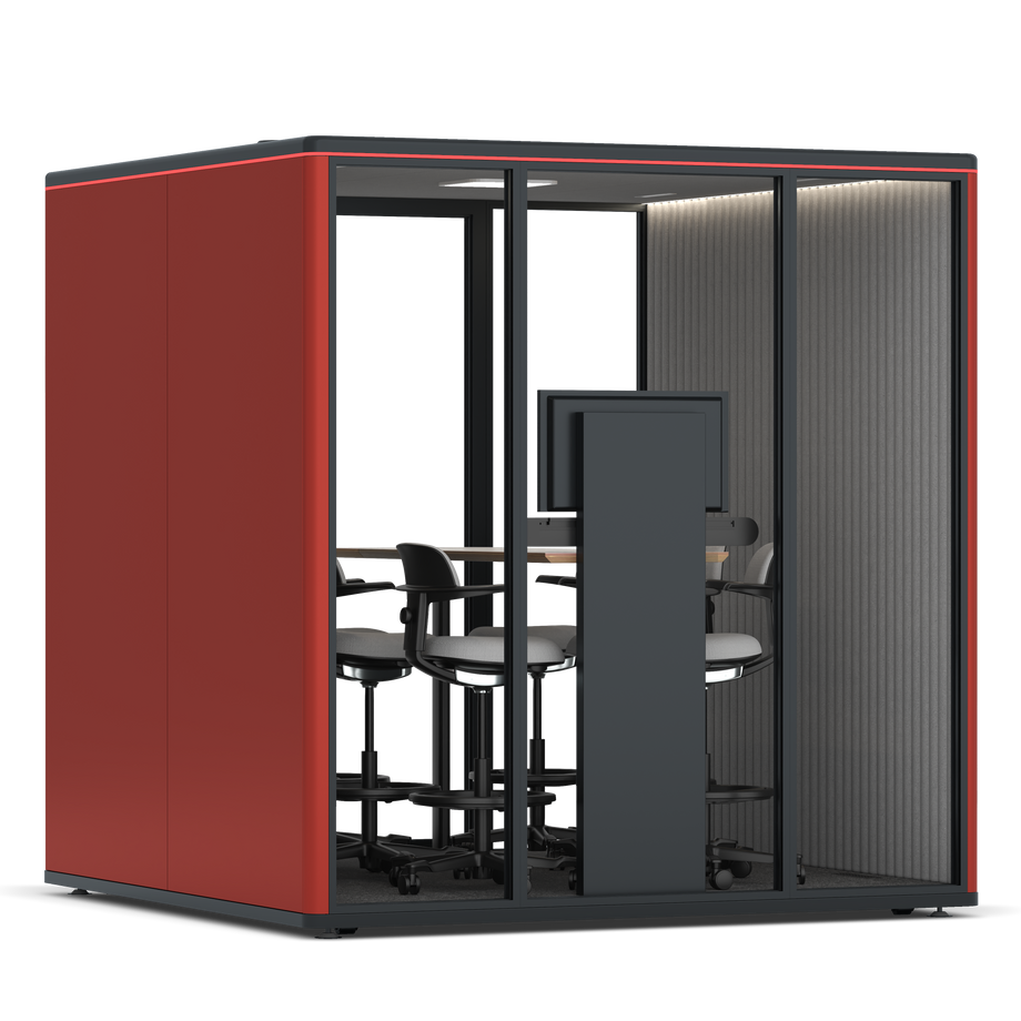 Omni Seis Mesa de Reunião de Balcão (+ Suporte para Monitor) / RAL Tomato Red / #6d6c69