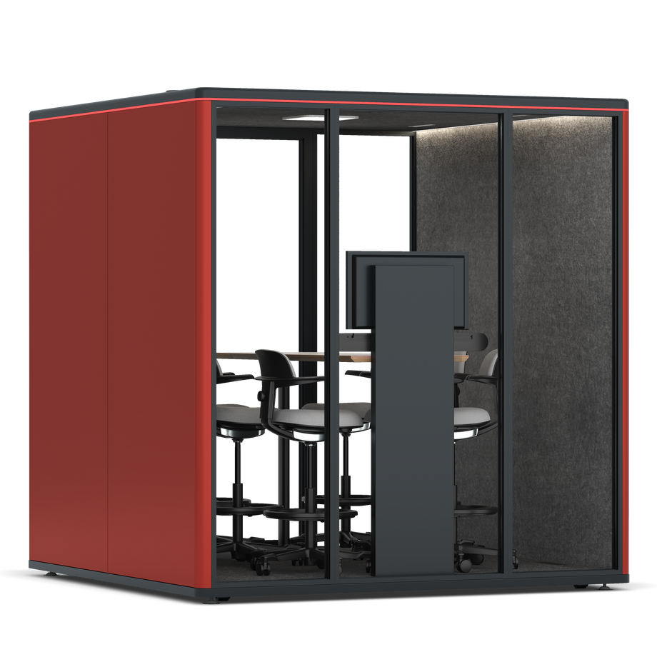 Omni Seis Mesa de Reunião de Balcão (+ Suporte para Monitor) / RAL Tomato Red / #615f5d