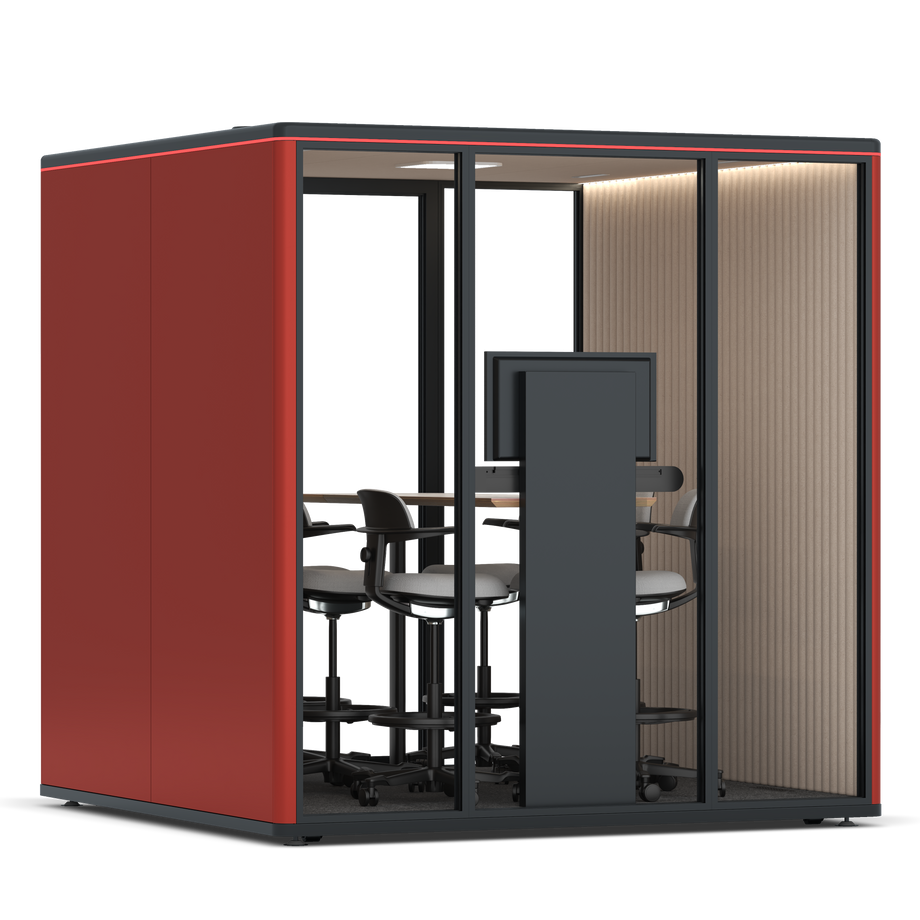 Omni Seis Mesa de Reunião de Balcão (+ Suporte para Monitor) / RAL Tomato Red / #a18e7e