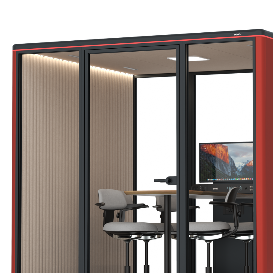 Omni Seis Mesa de Reunião de Balcão (+ Suporte para Monitor) / RAL Tomato Red / #a18e7e