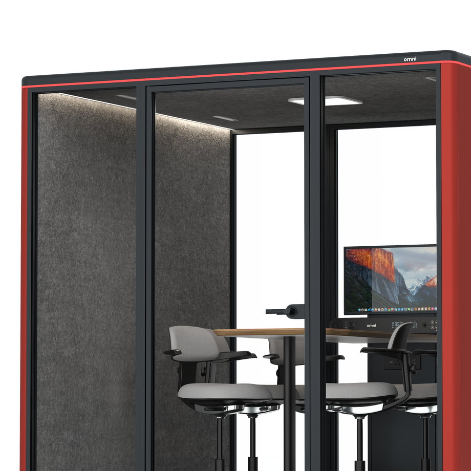 Omni Seis Mesa de Reunião de Balcão (+ Suporte para Monitor) / RAL Tomato Red / #615f5d