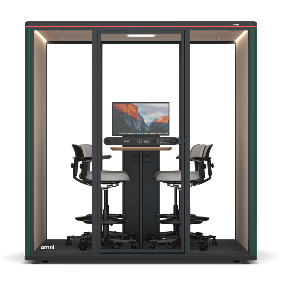 Omni Seis Mesa de Reunião de Balcão (+ Suporte para Monitor) / RAL Moss Green / #a18e7e