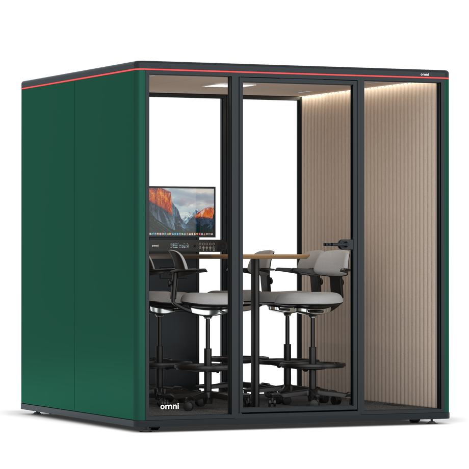 Omni Seis Mesa de Reunião de Balcão (+ Suporte para Monitor) / RAL Moss Green / #a18e7e