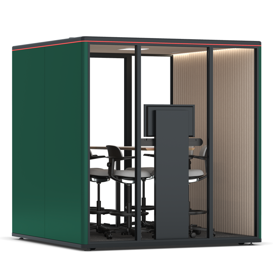 Omni Seis Mesa de Reunião de Balcão (+ Suporte para Monitor) / RAL Moss Green / #a18e7e
