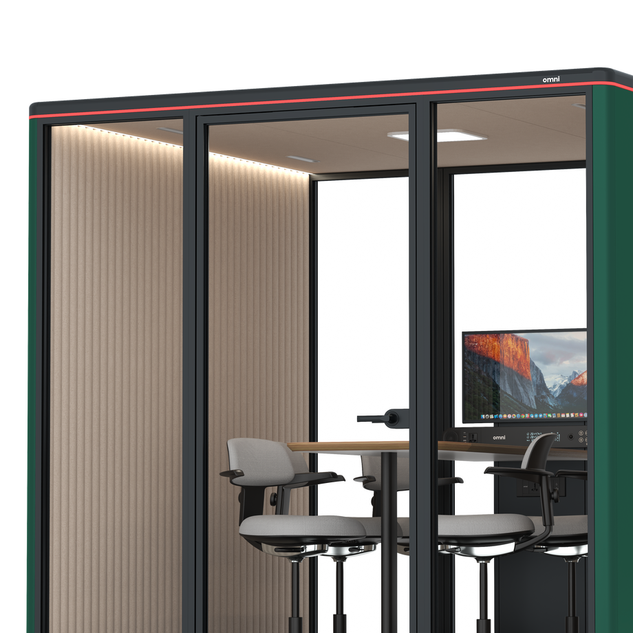 Omni Seis Mesa de Reunião de Balcão (+ Suporte para Monitor) / RAL Moss Green / #a18e7e