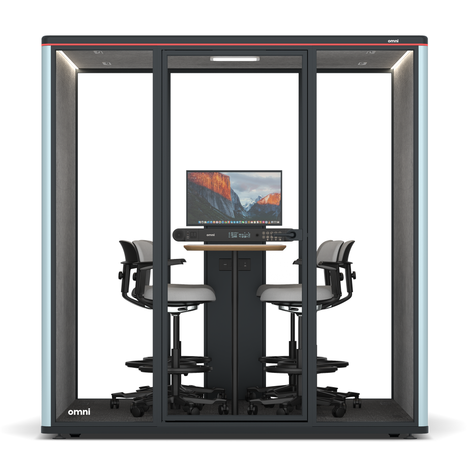 Omni Seis Mesa de Reunião de Balcão (+ Suporte para Monitor) / RAL Grey Blue / #a49f98