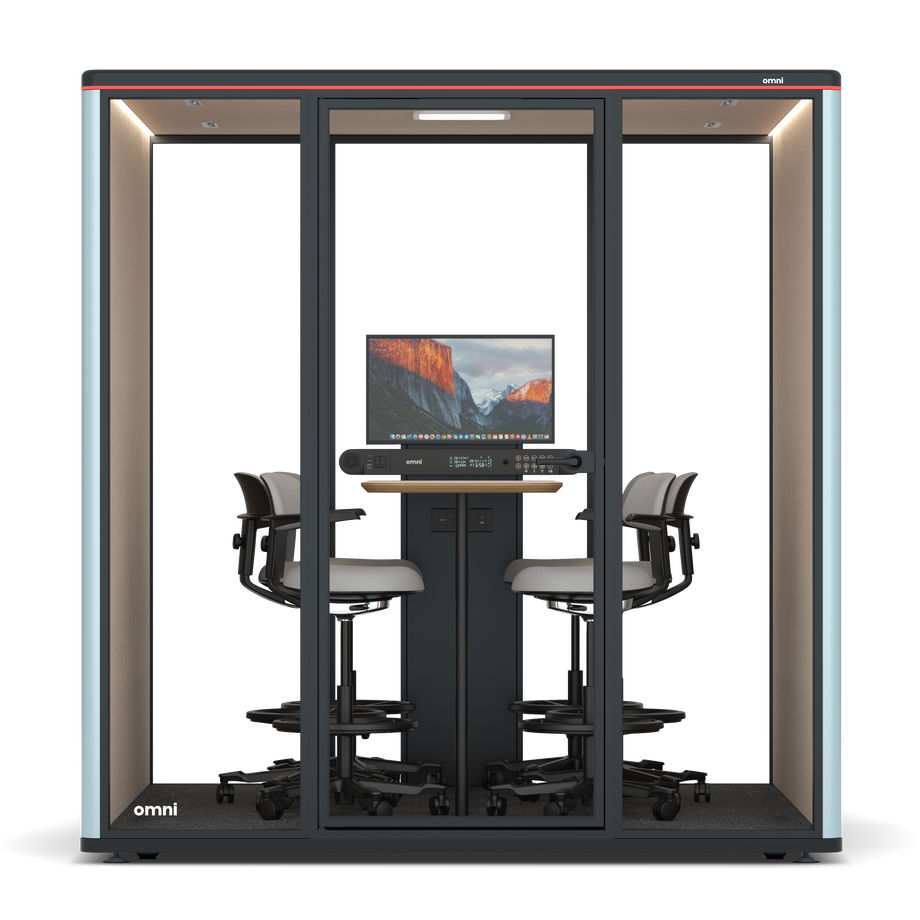Omni Seis Mesa de Reunião de Balcão (+ Suporte para Monitor) / RAL Grey Blue / #a18e7e