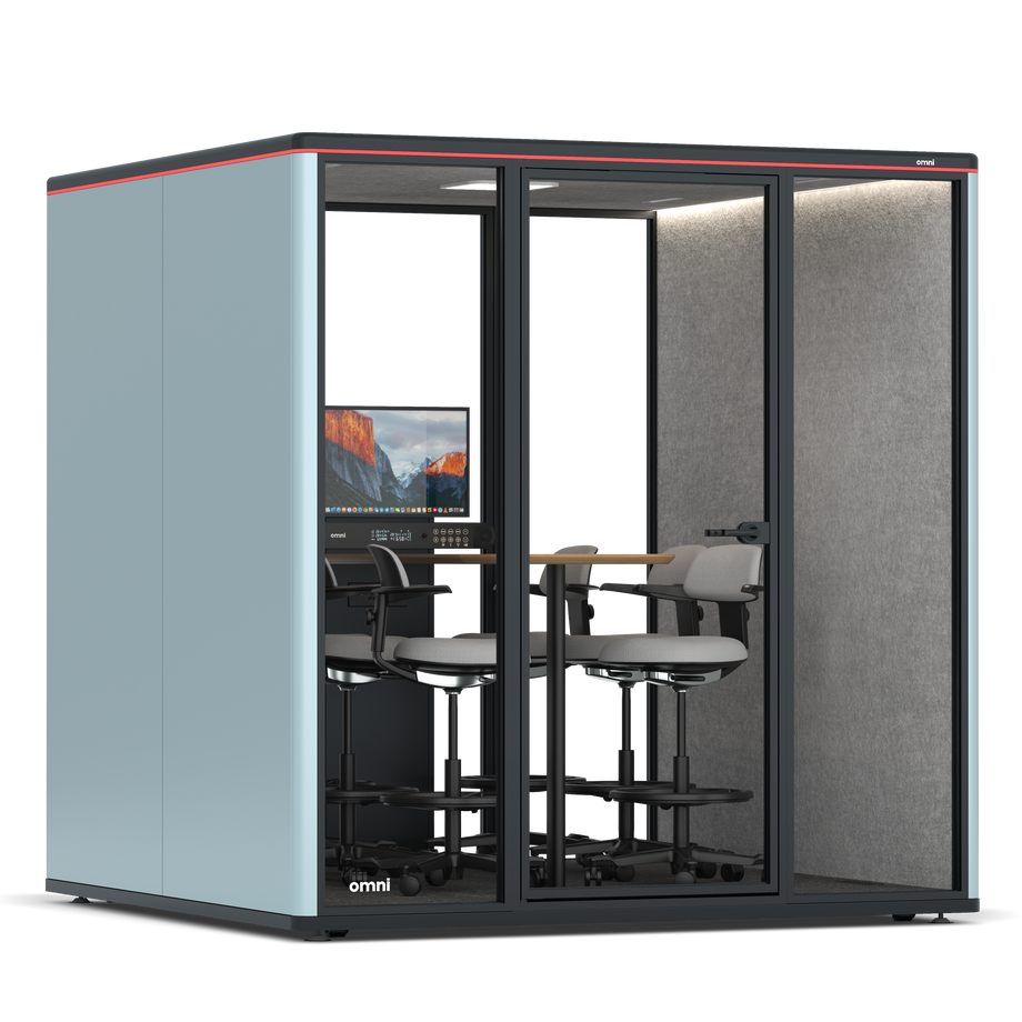 Omni Seis Mesa de Reunião de Balcão (+ Suporte para Monitor) / RAL Grey Blue / #a49f98
