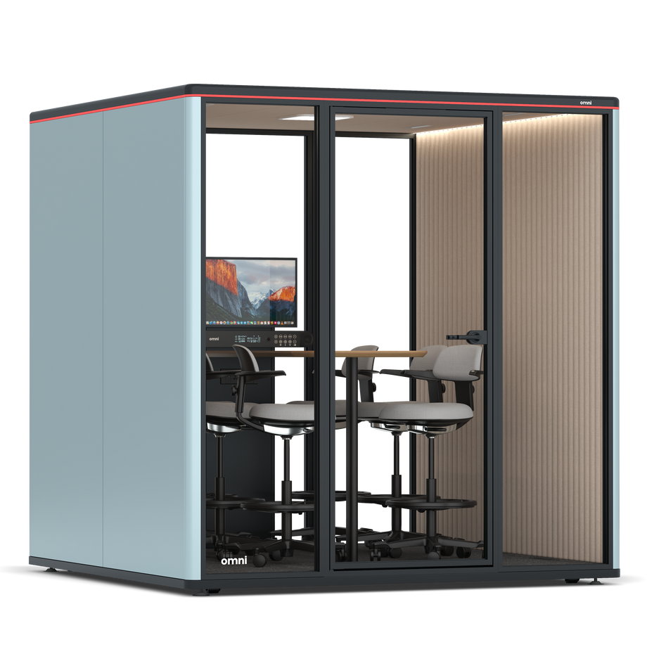 Omni Seis Mesa de Reunião de Balcão (+ Suporte para Monitor) / RAL Grey Blue / #a18e7e