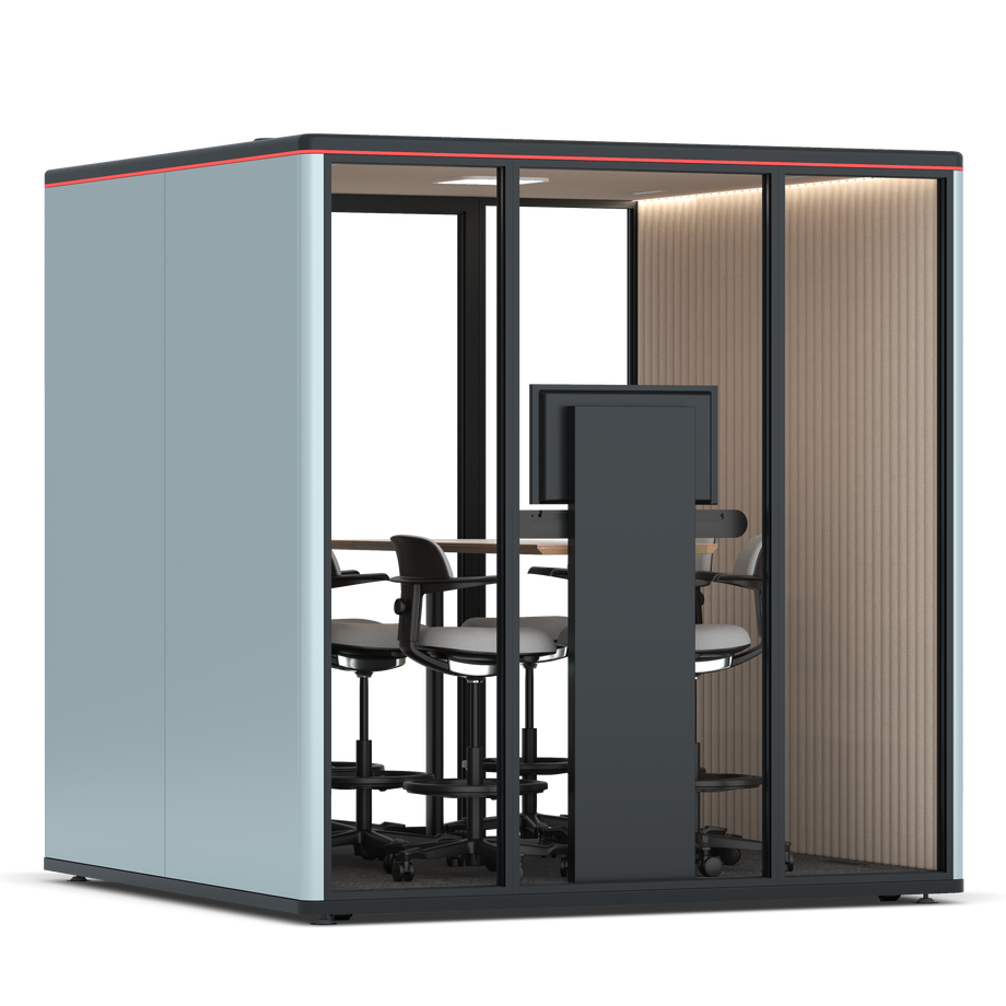 Omni Seis Mesa de Reunião de Balcão (+ Suporte para Monitor) / RAL Grey Blue / #a18e7e