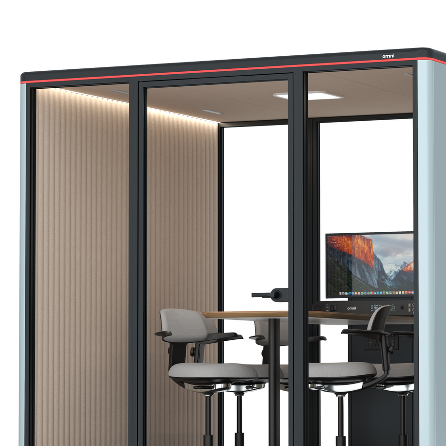 Omni Seis Mesa de Reunião de Balcão (+ Suporte para Monitor) / RAL Grey Blue / #a18e7e