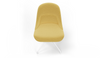Bloom Chair by Quell Design – a modern Scandinavian-style chair in yellow with a smooth contoured seat upholstered in linen-velvet and eco PU panels. Supported by a sleek black Eiffel-style steel base, this elegant and comfortable chair brings a touch of colour and minimalist sophistication to contemporary interiors, perfect for hospitality, dining, or office settings.